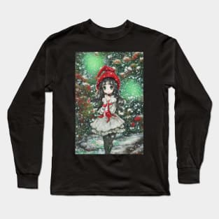 Kawaii anime manga girl walking in snow Long Sleeve T-Shirt